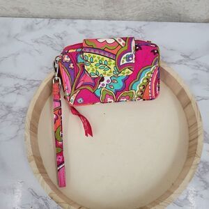 Vera Bradley Lola ID Wristlet Wallet Pink Swirl Floral Pattern